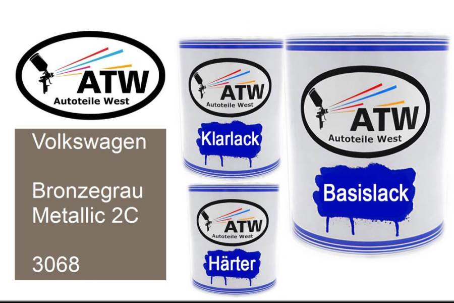 Volkswagen, Bronzegrau Metallic 2C, 3068: 1L Lackdose + 1L Klarlack + 500ml Härter - Set, von ATW Autoteile West.